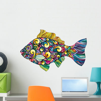 Cheerful Fish Wall Decal shown on a wall