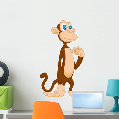 Cute Monkey Cartoon Wall Decal shown on a wall