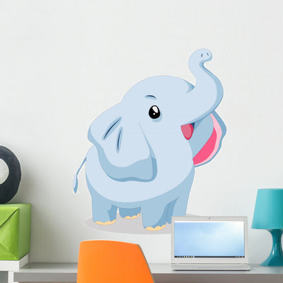 Illustration Cute Elephant Wall Decal shown on a wall