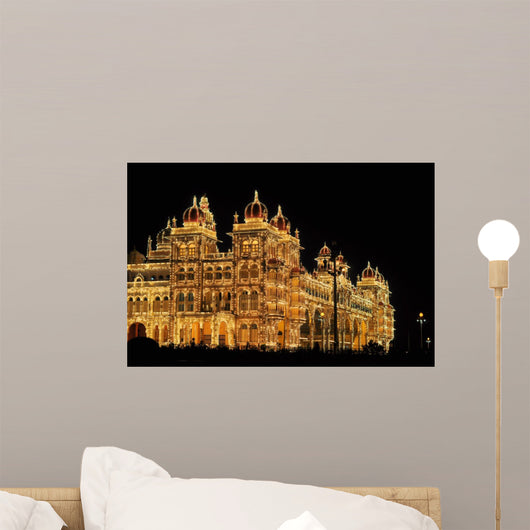 Mysore Palace in India illuminated at night Wall Mural