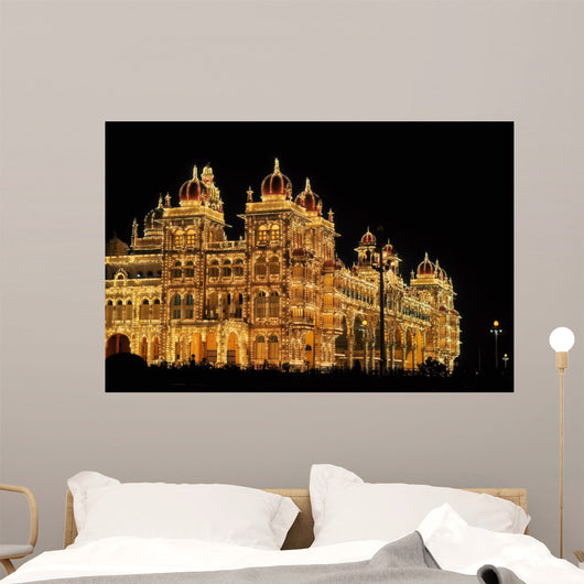 Mysore Palace in India illuminated at night Wall Mural