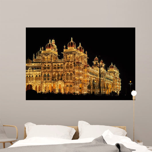 Mysore Palace in India illuminated at night Wall Mural