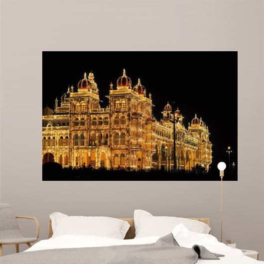 Mysore Palace in India illuminated at night Wall Mural