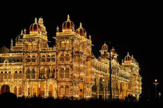 Mysore Palace in India illuminated at night Wall Mural