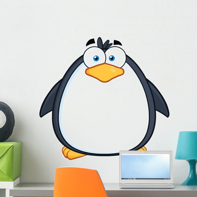 Cute Penguin Cartoon Mascot Wall Decal shown on a wall