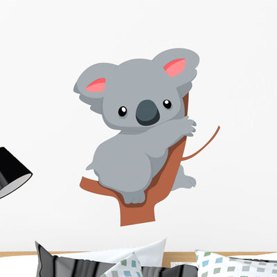 Cute Baby Koala Cartoon Wall Decal shown on a wall