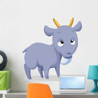 Cute Baby Goat Cartoon Wall Decal shown on a wall