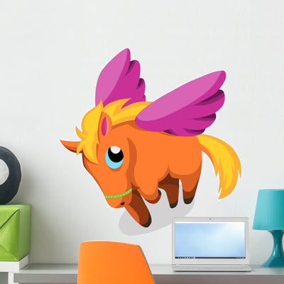 Cute Baby Fly Horse Wall Decal shown on a wall