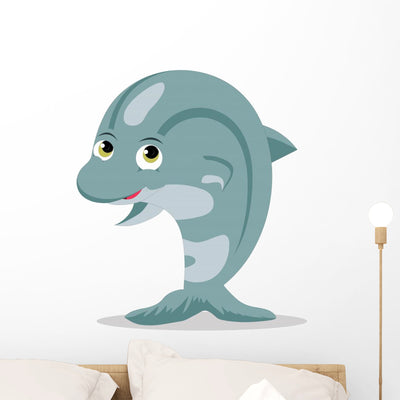 Cute Baby Dolphins Cartoon shown on a wall