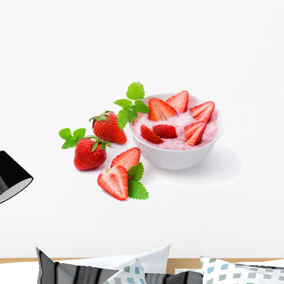 Fresh Strawberry with Mint Wall Decal shown on a wall
