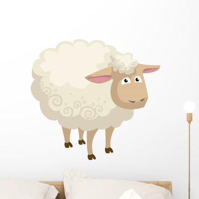 Cute Cartoon Sheep Wall Decal shown on a wall