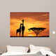 baby giraffe silhouette at sunset Wall Mural