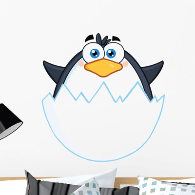 Surprise Baby Penguin out Wall Decal shown on a wall