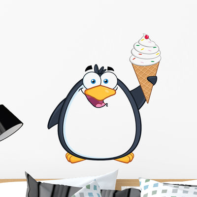Smiling Penguin with Ice Wall Decal shown on a wall