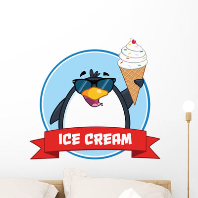 Penguin with Sunglasses and shown on a wall