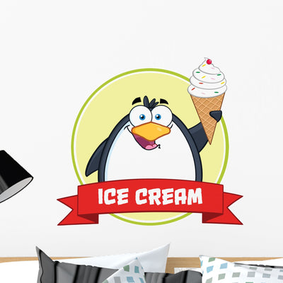 Smiling Penguin with Ice Wall Decal shown on a wall