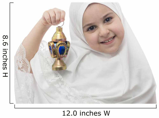 Young Girl in White Hejab with Ramadan Lantern Wall Decal