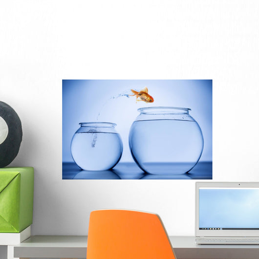 Goldfish Happily Jumping to Join Other Fish Wall Decal