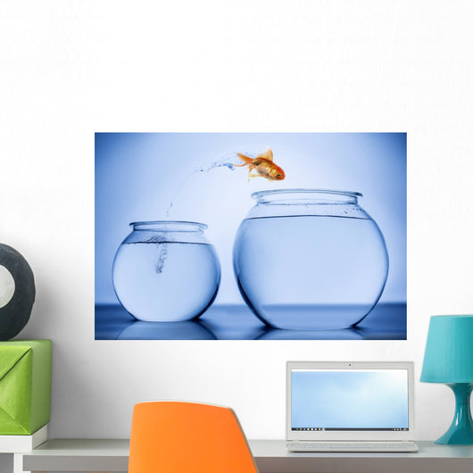 Goldfish Happily Jumping to Join Other Fish Wall Decal