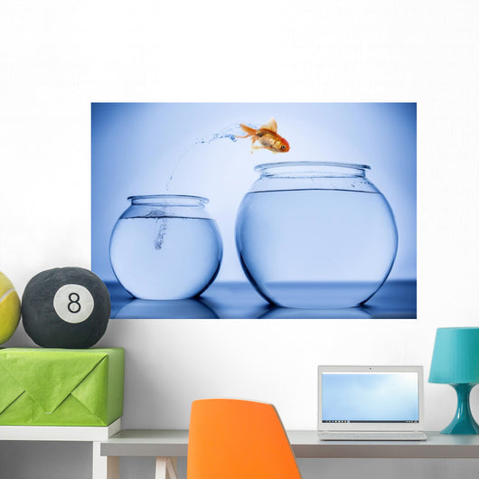 Goldfish Happily Jumping to Join Other Fish Wall Decal