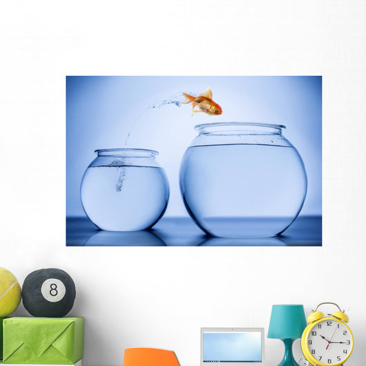 Goldfish Happily Jumping to Join Other Fish Wall Decal