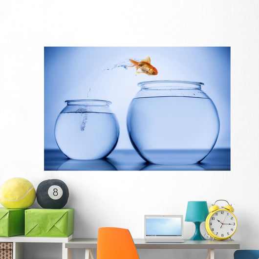 Goldfish Happily Jumping to Join Other Fish Wall Decal