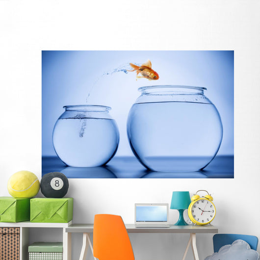 Goldfish Happily Jumping to Join Other Fish Wall Decal