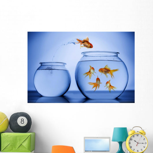 Goldfish Happily Jumping into a New Bowl Wall Decal