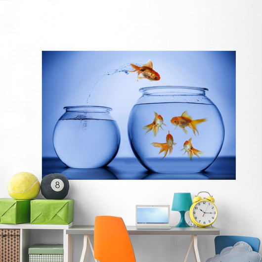 Goldfish Happily Jumping into a New Bowl Wall Decal