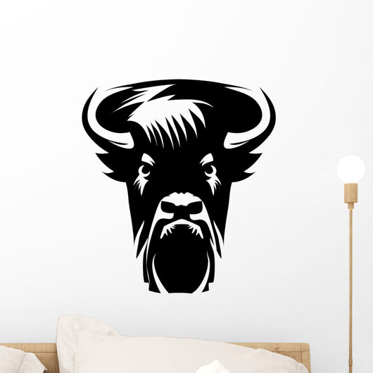 Bison Front Head - Black and White Vector Design Wall Decal