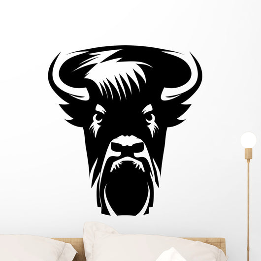 Bison Front Head - Black and White Vector Design Wall Decal