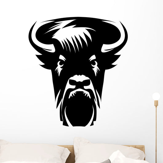 Bison Front Head - Black and White Vector Design Wall Decal