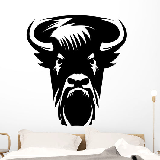 Bison Front Head - Black and White Vector Design Wall Decal