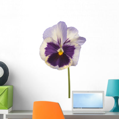 Purple and White Pansy Wall Decal shown on a wall