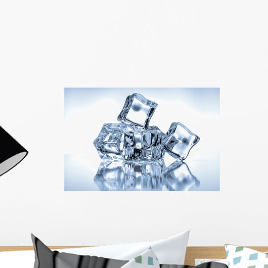 Ice cubes on blue background Wall Mural