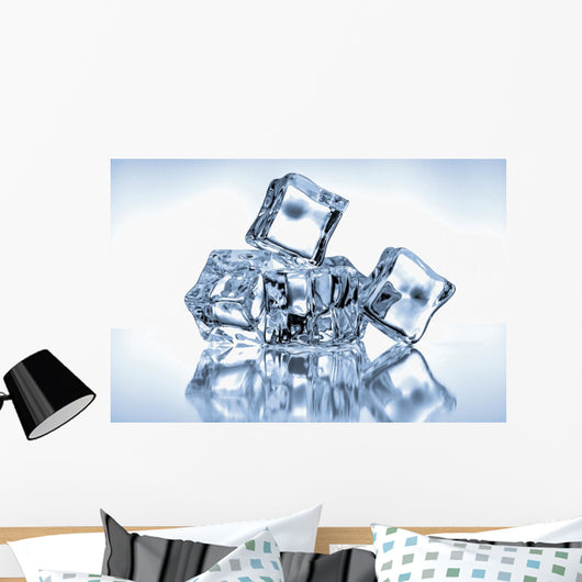 Ice cubes on blue background Wall Mural
