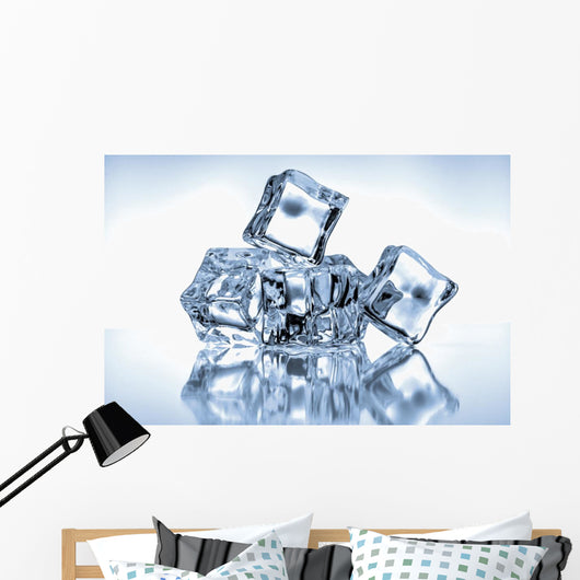 Ice cubes on blue background Wall Mural
