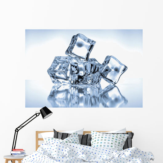 Ice cubes on blue background Wall Mural