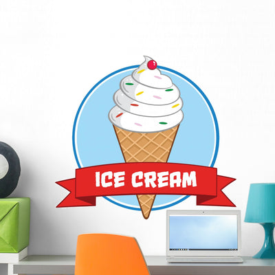 Ice Cream Cone Circle Wall Decal shown on a wall