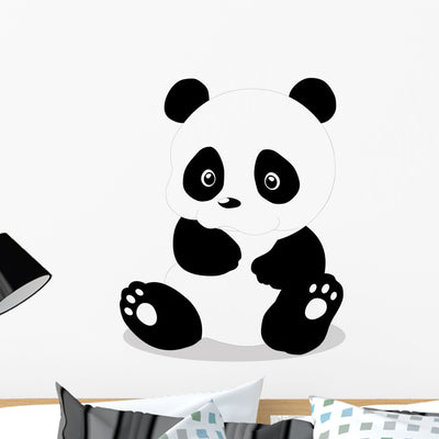 Cute Baby Panda Cartoon Wall Decal shown on a wall