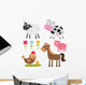 Flat Farm Animals Wall Decal Sticker Set