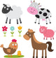 Flat Farm Animals Wall Decal Sticker Set