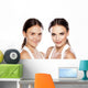 comparison portrait of a girl with and without makeup Wall Mural