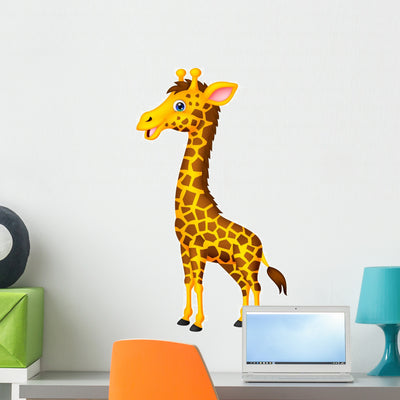 Cute Giraffe Cartoon Wall Decal shown on a wall