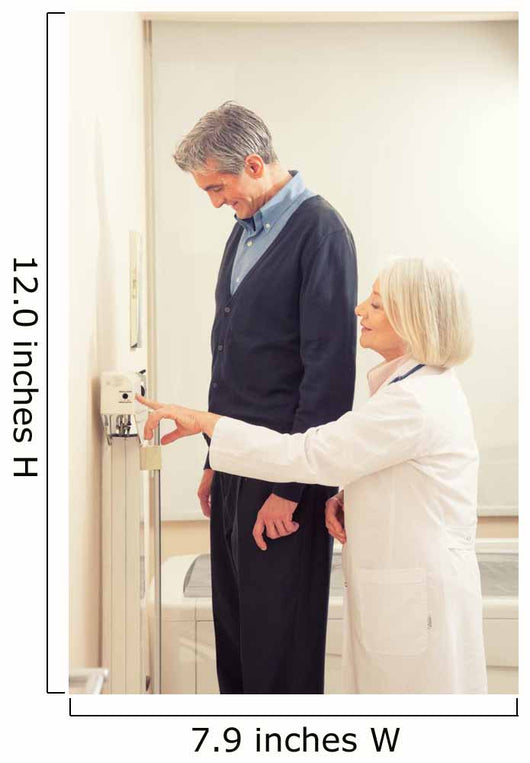 General practitioner measuring male patient's height in hospital Wall Mural