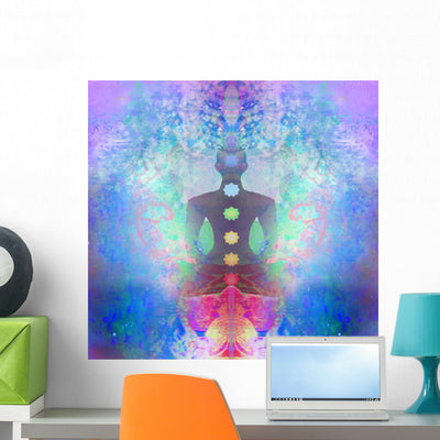 Padmasana Chakra Lotus Yoga Wall Mural shown on a wall