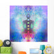 Yoga lotus pose. Padmasana with colored chakra points. Wall Mural