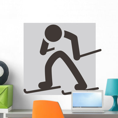 Cross-country Skiing Icon Wall Decal shown on a wall