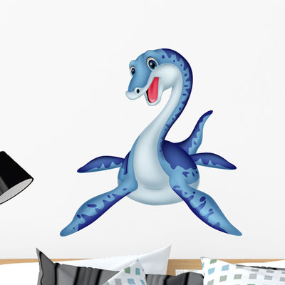 Cute Plesiosaurus Cartoon Wall Decal shown on a wall