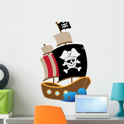 Vector Illustration Pirate Ship shown on a wall